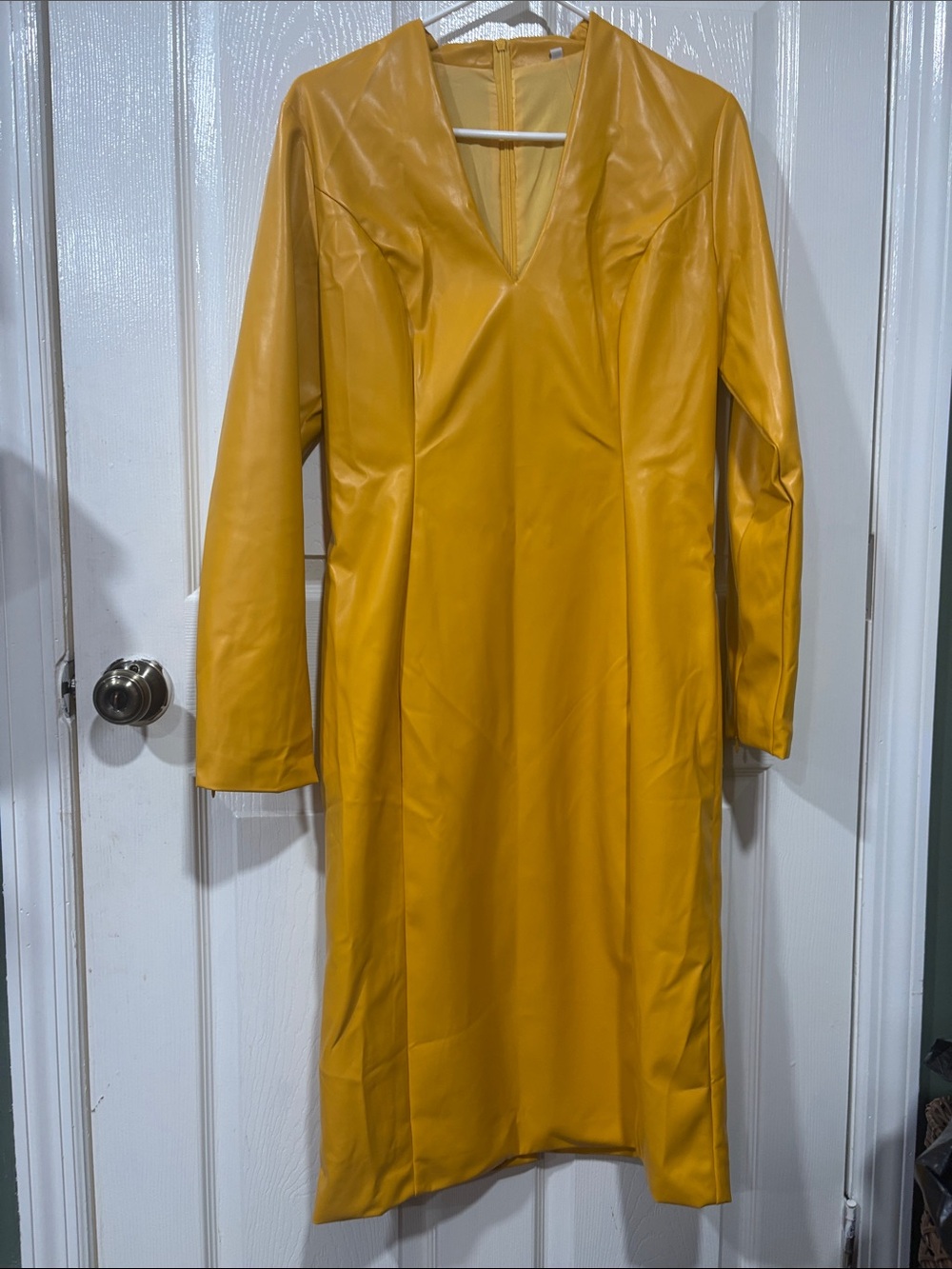 Bold Mustard Yellow Long-Sleeve V-Neck Dress